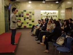 Sonia Tsang, the Manager of Organizational and People Development of Hung Fook Tong addressing the visitors